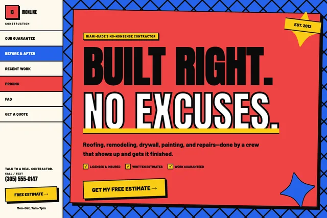 Construction and trades website template preview